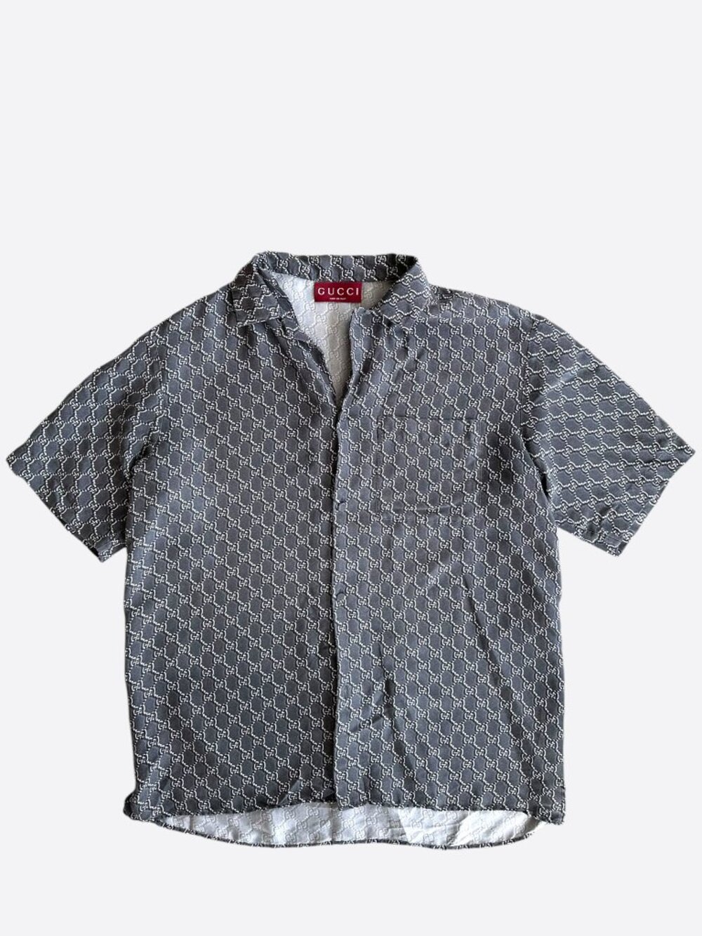 Gucci Grey, Black & White GG Monogram Silk Button Up Shirt